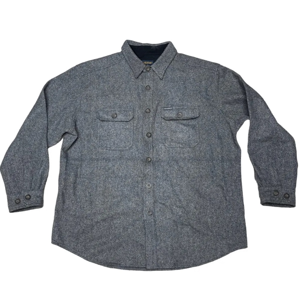 VINTAGE Woolrich Gray Wool Blend Tweed Camp Style Overshirt Adult Size XL